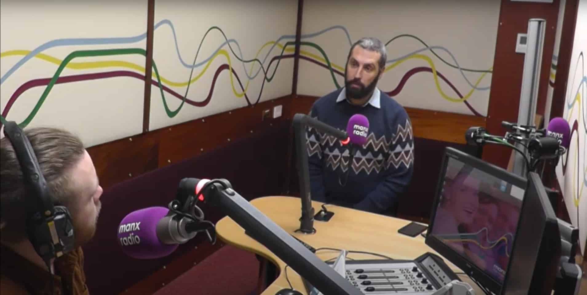 Josem in the Manx Radio studio discussing the Scheinberg case