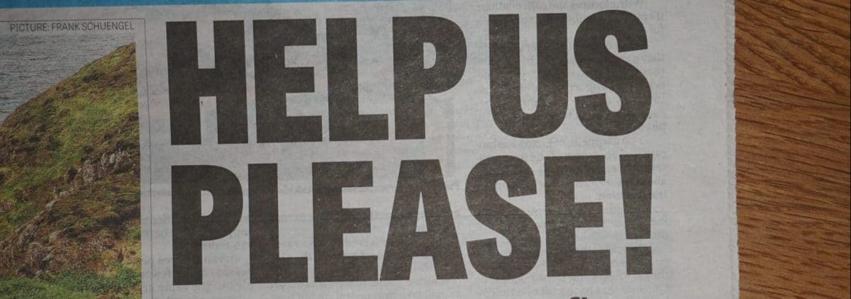 Help Us Please Headline from IOM Courier