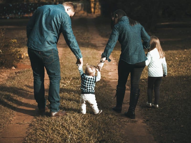 family walking on path