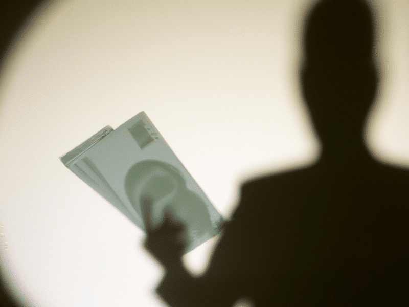 An AI generated image of a secret payment in cash (British Pounds) from a shadowy figure.
