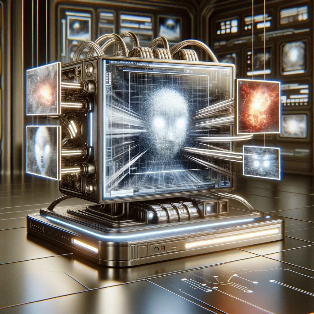 An AI-generated image artistically representing an AI tool generating controversial content in a futuristic setting.