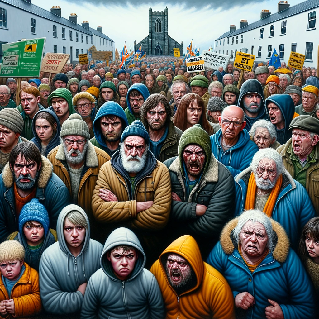 An AI-generated image of angry protestors