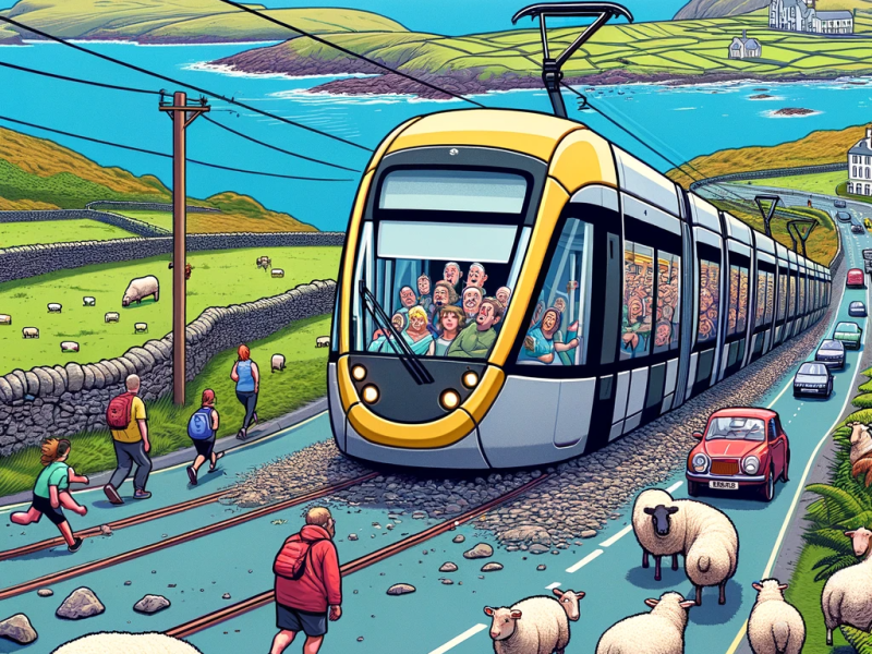 An AI-generated image of a tram on the Isle of Man