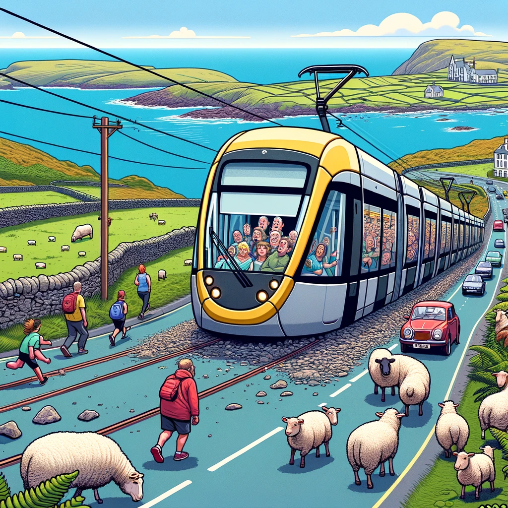 An AI-generated image of a tram on the Isle of Man