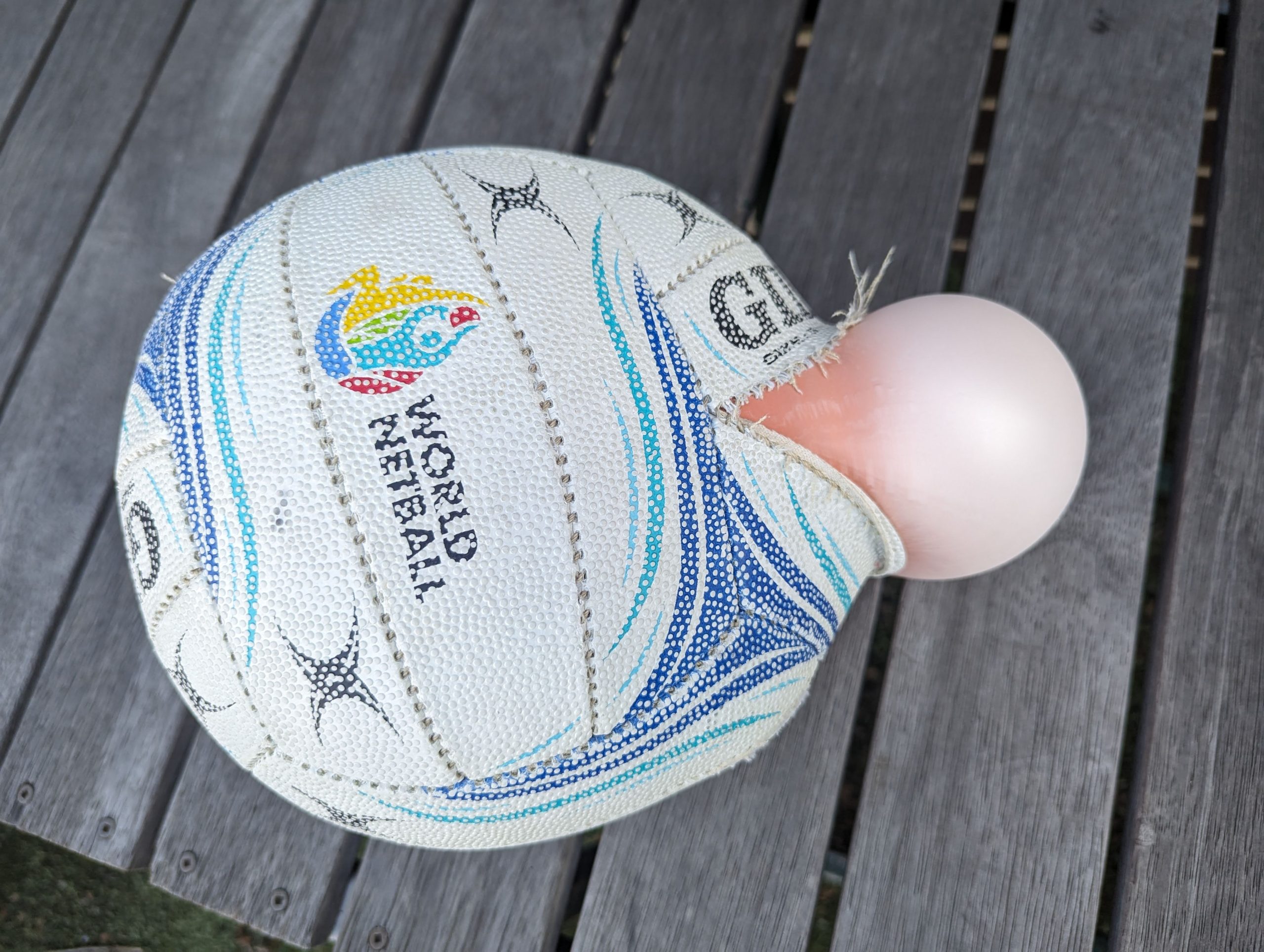 The netball was destroyed after 6 months of almost entirely solo shooting practice.