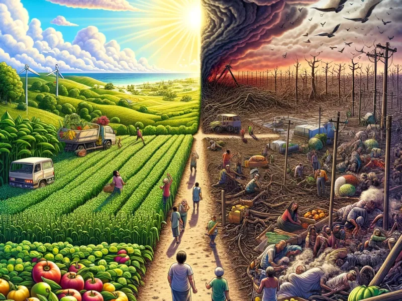 An AI generated image: DALL·E-2024-02-13-18.46.37-A-visually-compelling-image-that-portrays-the-contrast-between-the-initial-intentions-of-promoting-organic-farming-and-the-dire-consequences-it-led-to.webp